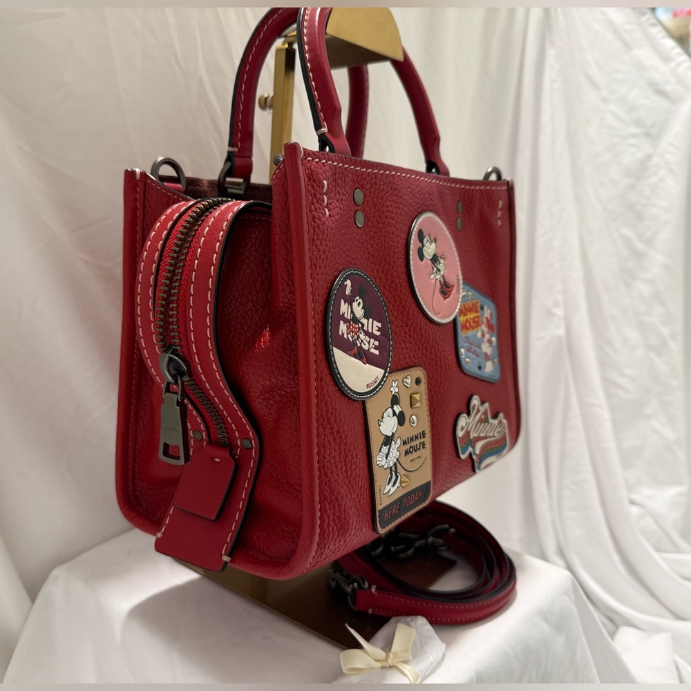 Coach Disney Rogue 25 with Minnie Mouse Patches in Pewter Hardware/1941 Red - Picture 2 of 11